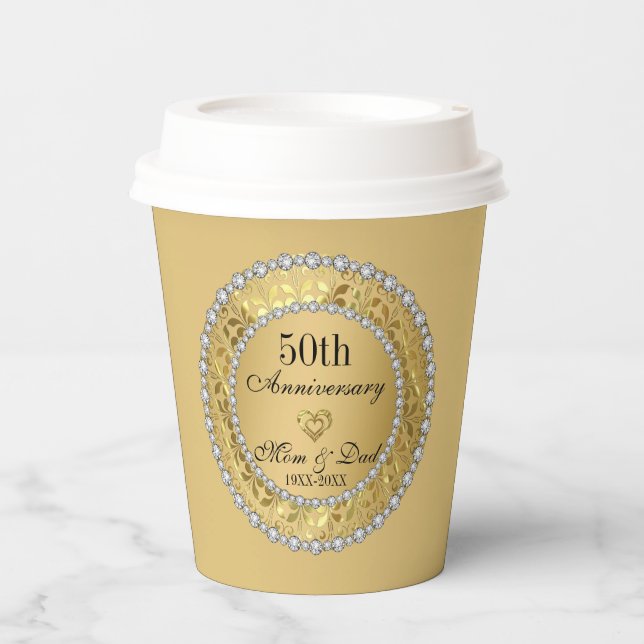 Gobelets En Papier 50e anniversaire du Mariage Diamonds and Gold (Recto)