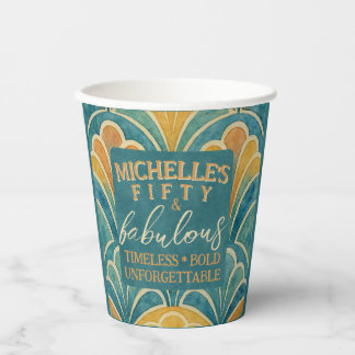 Gobelets En Papier 50e anniversaire Turquoise et Gold Art déco Coupe