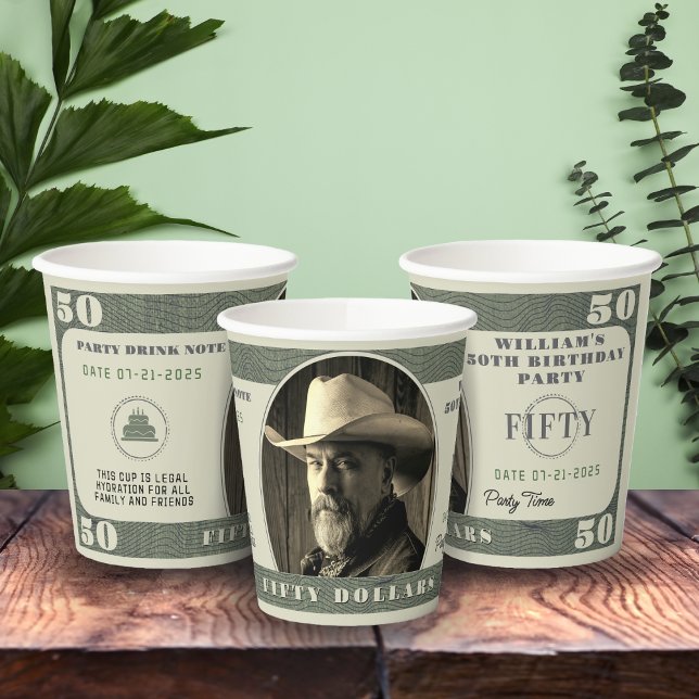 Gobelets En Papier 50e fête d'anniversaire 50 dollars Bill (50th Birthday Party 50 Dollar Bill Paper Cups
)