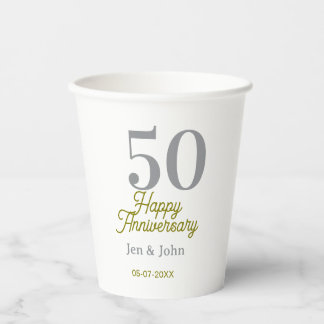 Gobelets En Papier 50th happy anniversary name date silver gold date 