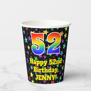 Gobelets En Papier 52e Birthday: Fun Stars Pattern and Rainbow 52