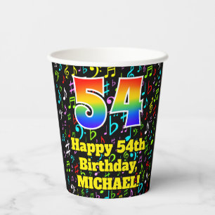Gobelets En Papier 54e anniversaire : Fun Music Notes Motif, Rainbow 