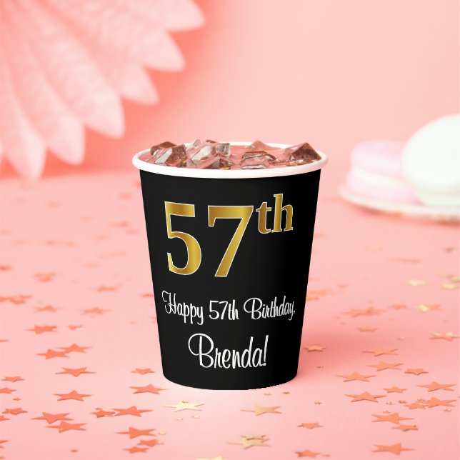 Gobelets En Papier 57e anniversaire - Elégant luxe Faux Gold Look # (Insitu)