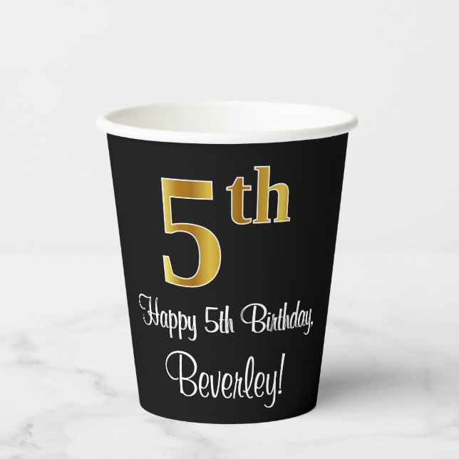 Gobelets En Papier 5e anniversaire - Elégant luxe Faux Gold Look # (Recto)