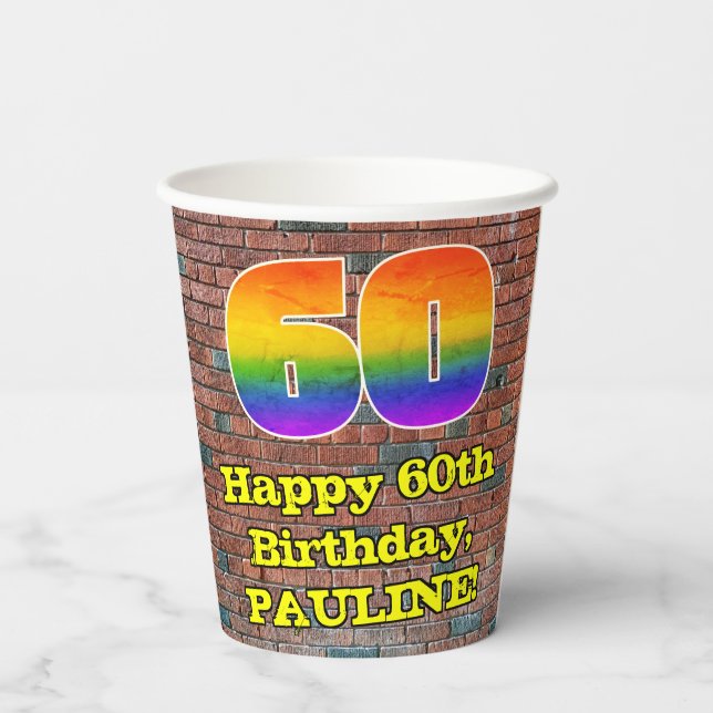 Gobelets En Papier 60e anniversaire : Arc-en-ciel amusant inspiré par (Verso)