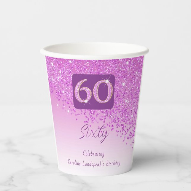 Gobelets En Papier 60e anniversaire Classy Falling Pink Parties scint (Recto)