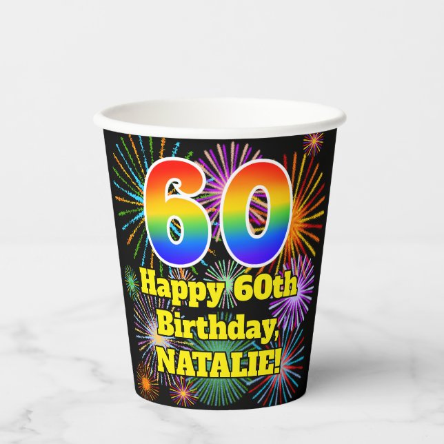 Gobelets En Papier 60e anniversaire : Fun Motif Fireworks + Rainbow 6 (Recto)