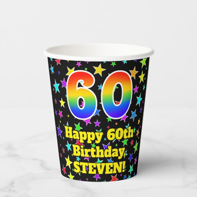 Gobelets En Papier 60e anniversaire : Fun Stars Motif et Rainbow 60 (Verso)