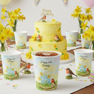 Gobelets En Papier 60e Anniversaire Robin avec Gâteau au Narcisse