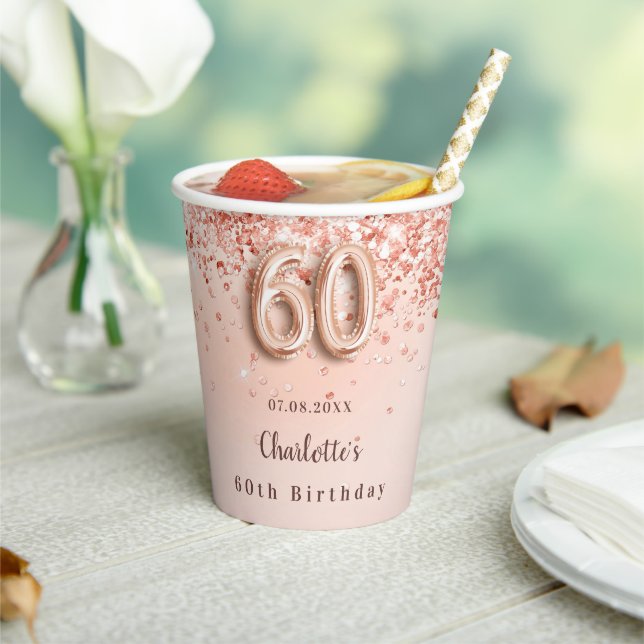 Gobelets En Papier 60e anniversaire rose or parties scintillant nom m (Insitu)