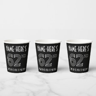 Gobelets En Papier 62e fête d'anniversaire : Style Art Déco + Nom per