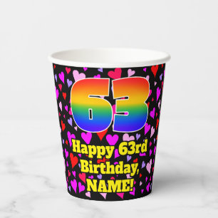 Gobelets En Papier 63rd Birthday: Patters de Loving Hearts, Rainbow 6