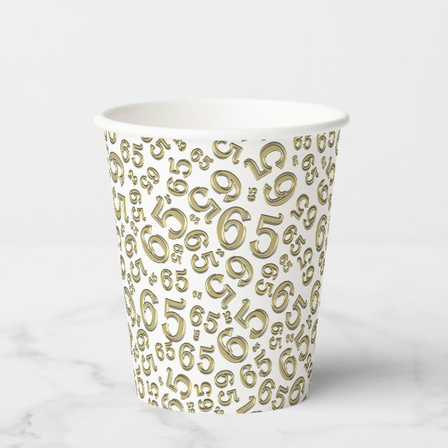 Gobelets En Papier 65e anniversaire Random Number Motif Gold/White 65 (Recto)