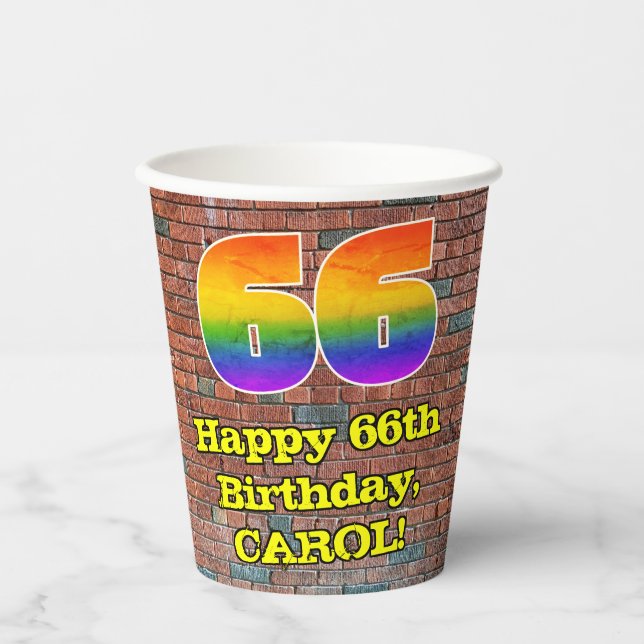 Gobelets En Papier 66e anniversaire : Arc-en-ciel amusant inspiré par (Recto)