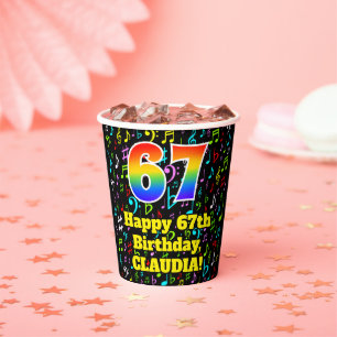 Gobelets En Papier 67e anniversaire : Fun Music Notes Motif, Rainbow