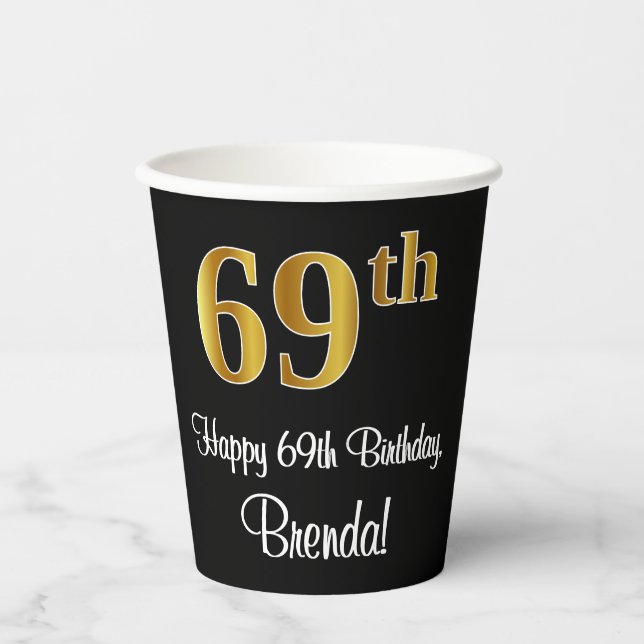 Gobelets En Papier 69e anniversaire - Elégant luxe Faux Gold Look # (Recto)