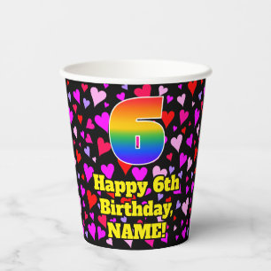 Gobelets En Papier 6e Birthday: Patters de Loving Hearts, Rainbow 6