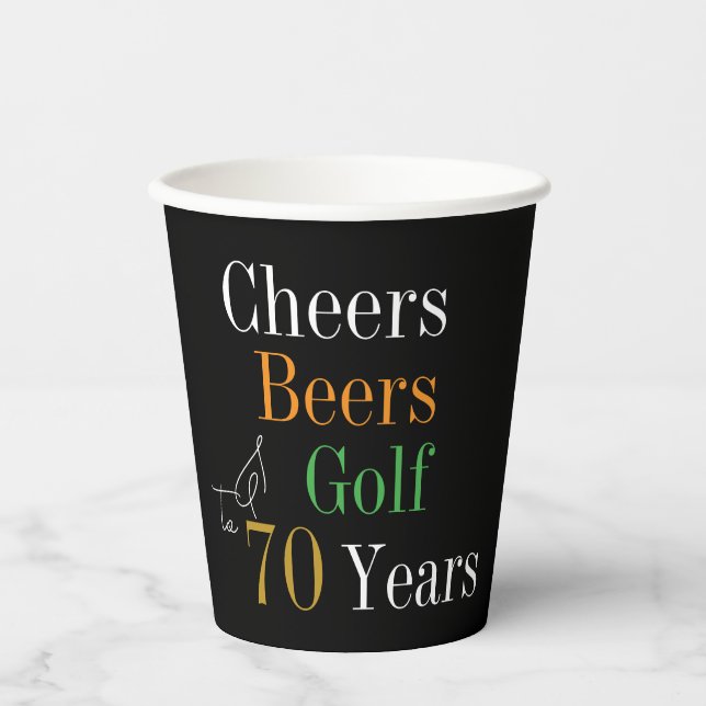 Gobelets En Papier 70e anniversaire Golf Cheers Bières Black Gold Par (Recto)
