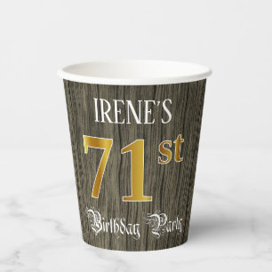 Gobelets En Papier 71e fête d'anniversaire — Faux Gold & Faux Wood Lo