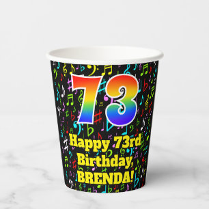 Gobelets En Papier 73e anniversaire : Fun Music Notes Motif, Rainbow 