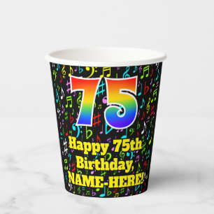 Gobelets En Papier 75e anniversaire : Fun Music Notes Motif, Rainbow 