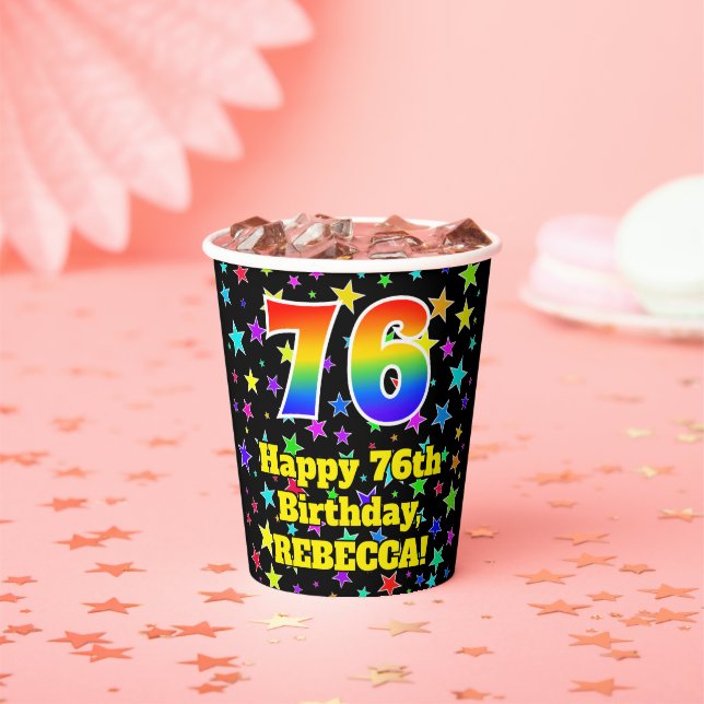 Gobelets En Papier 76e anniversaire : Fun Stars Motif et Rainbow 76 (Insitu)