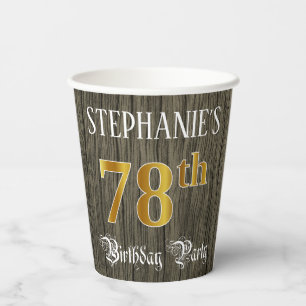 Gobelets En Papier 78e fête d'anniversaire — Faux Gold & Faux Wood Lo