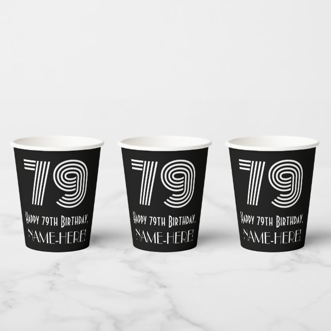 Gobelets En Papier 79e anniversaire — Art Déco Inspiré Look "79" + No (Multi)