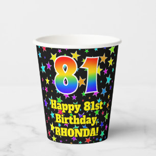 Gobelets En Papier 81e Anniversaire : motif d'étoiles amusantes et 81