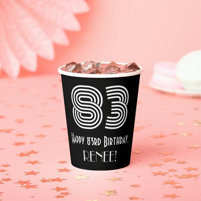 Gobelets En Papier 83e anniversaire — Art Déco Inspiré Look "83" + No (Insitu)