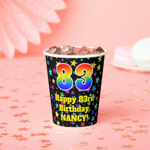 Gobelets En Papier 83e anniversaire : Fun Stars Motif et Rainbow 83