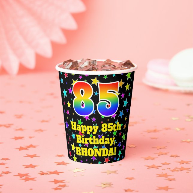 Gobelets En Papier 85e anniversaire : Fun Stars Motif et Rainbow 85 (Insitu)