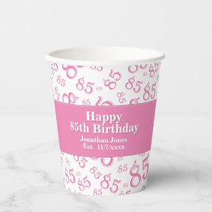 Gobelets En Papier 85e anniversaire Pink/White Random Number Motif 85