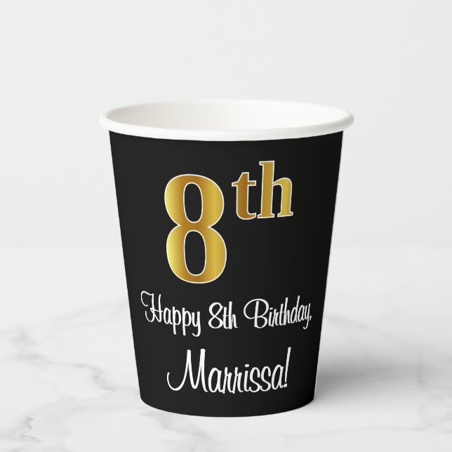 Gobelets En Papier 8e anniversaire - Elégant luxe Faux Gold Look # (Verso)