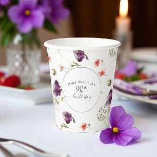 Gobelets En Papier 90e anniversaire Fleur sauvage Feminine Floral
