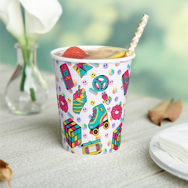 Gobelets En Papier 90s Funky Neon Glow Cassette Anniversaire (Insitu)