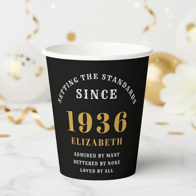 Gobelets En Papier 90th Birthday Setting the Standards Black Gold (1936 Paper cup. White background.)