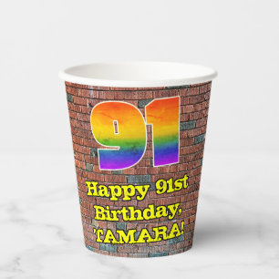 Gobelets En Papier 91e anniversaire : Arc-en-ciel amusant inspiré par