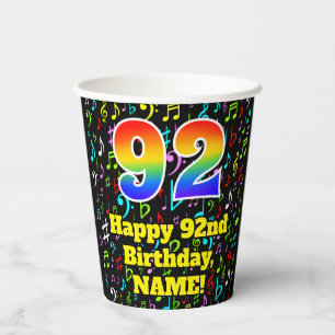 Gobelets En Papier 92e anniversaire : Fun Music Notes Motif, Rainbow