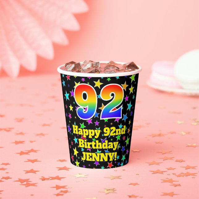 Gobelets En Papier 92e anniversaire : Fun Stars Motif et Rainbow 92 (Insitu)