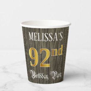 Gobelets En Papier 92e fête d'anniversaire — Faux Gold & Faux Wood Lo