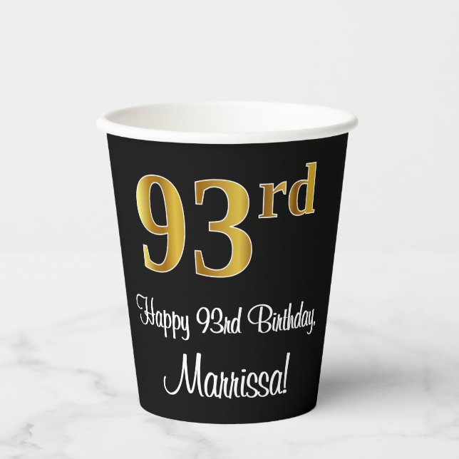 Gobelets En Papier 93e anniversaire - Elégant luxe Faux Gold Look # (Recto)