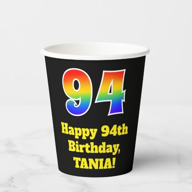 Gobelets En Papier 94e anniversaire : coloré, amusant, excitant, arc- (Recto)