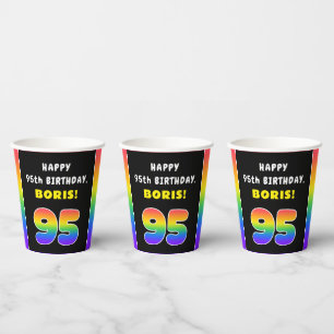 Gobelets En Papier 95e anniversaire : Arc-en-ciel coloré # 95, Nom pe