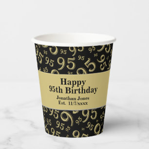 Gobelets En Papier 95e anniversaire Noir/Or Random Numéro Motif 95