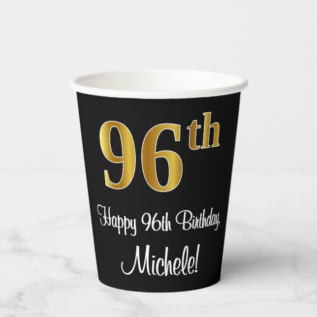 Gobelets En Papier 96e anniversaire - Elégant luxe Faux Gold Look # (Verso)