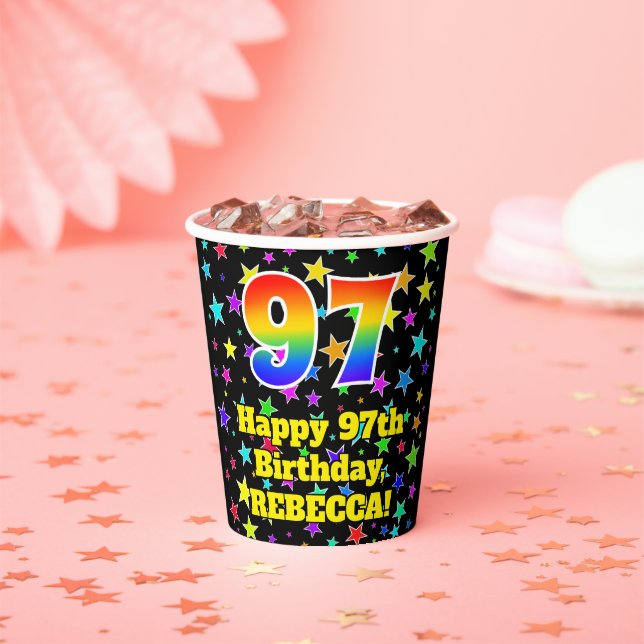 Gobelets En Papier 97e anniversaire : Fun Stars Motif et Rainbow 97 (Insitu)