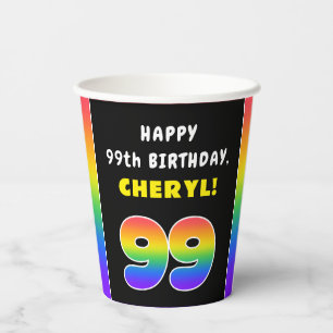 Gobelets En Papier 99e anniversaire : Arc-en-ciel coloré # 99, Nom pe