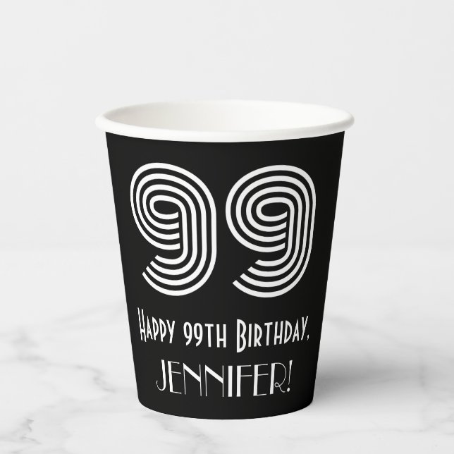 Gobelets En Papier 99e anniversaire — Art Déco Inspiré Look "99" + No (Recto)