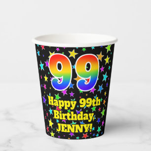 Gobelets En Papier 99e anniversaire : Fun Stars Motif et Rainbow 99
